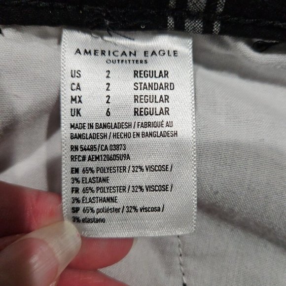 American Eagle Size 2 Black Plaid Super Hi-Rise Skinny Cropped Pants Drawstring - Picture 5 of 10